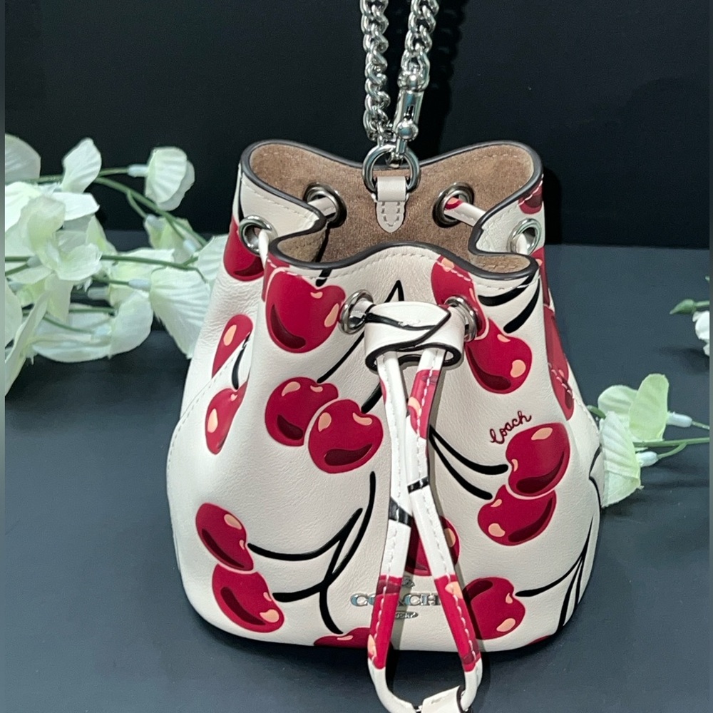 NWT Coach Drawstring Wristlet With Cherry Print - Picture 7 of 9